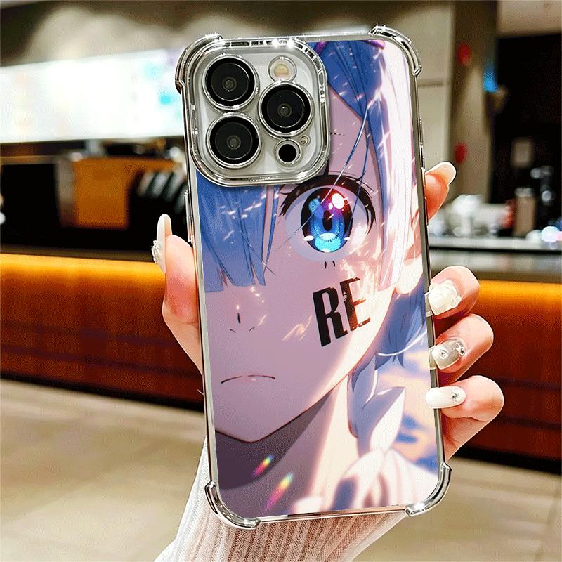 R-Rem Re Zero Anime Soft Phone Case For iPhone 15 16 17 Air 14 Pro Max 16E Plus 13 12 Mini Plating Anti-Fall Fundas
