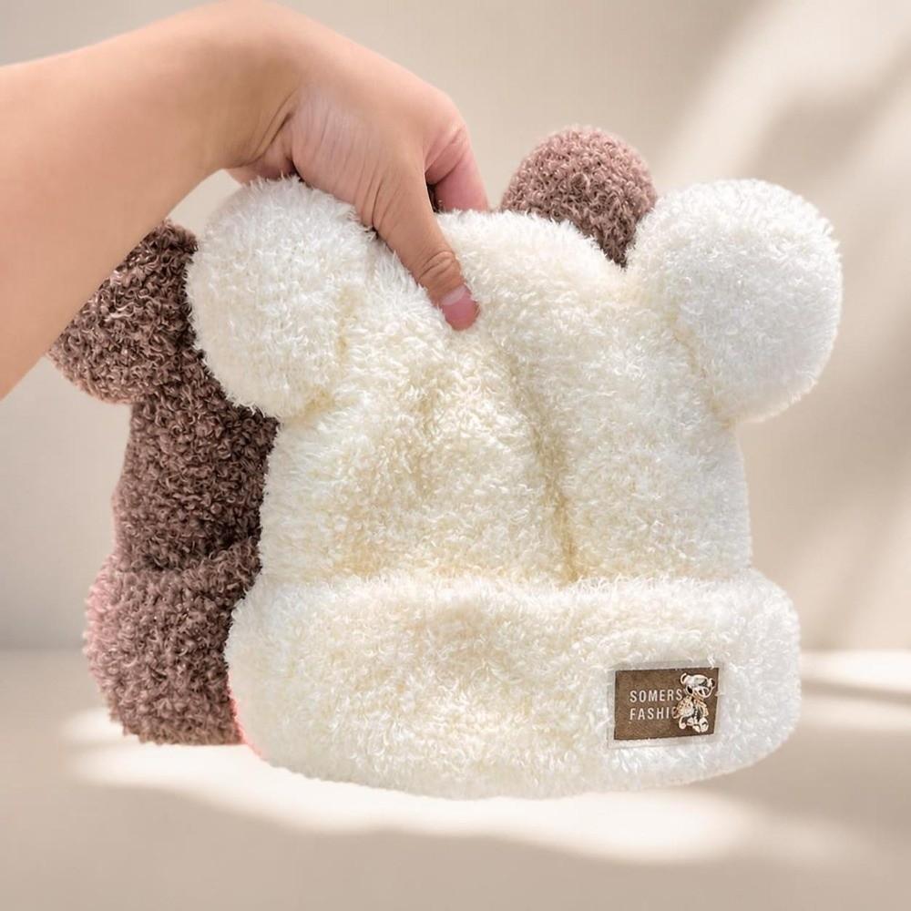 Cute Bear Ear Plush Beanie Hat Thickened Winter Beanie Cap Casual Bear Ear Hat  For Women