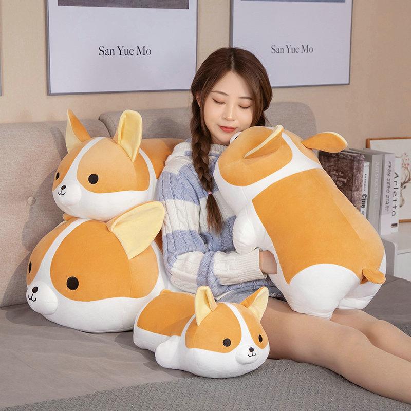 40-80cm Giant Size Cute Corgi Dog Plush Toys Hand Warm Stuffed Animal Puppy Pillow Soft Lovely Doll Gift