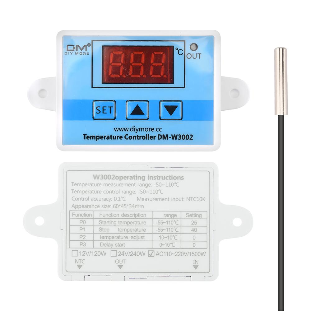 W3002 LED Digital Temperature Controller Thermostat Thermoregulator Sensor Meter Fridge Water Heating Cooling 110V/220V