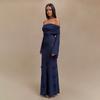 Off Shoulder Knitted Long Dresses Elegant Flowers Beach Maxi Dress Fashion Slim Party Dresses 2025 New Spring Lady Evening Gown