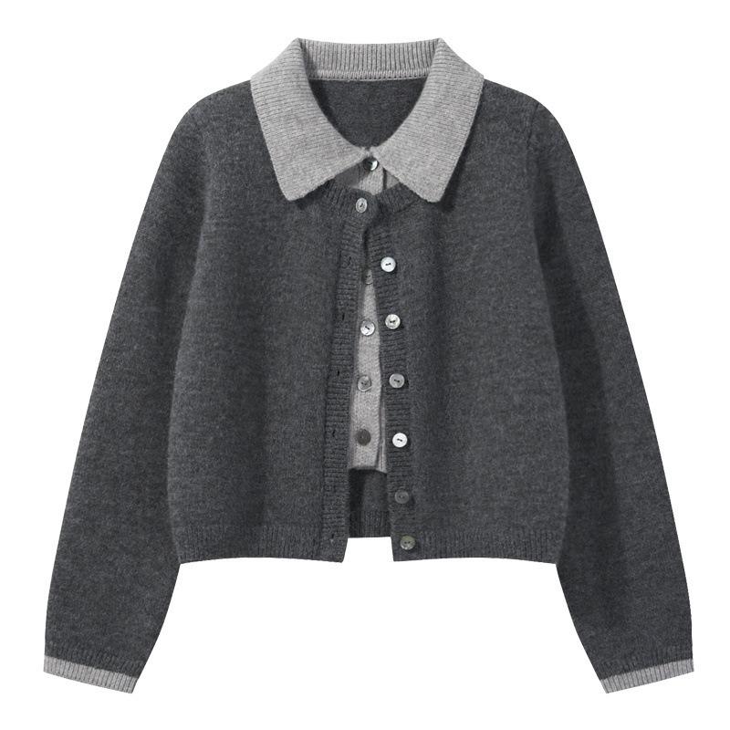 

Осеннее пальто темпераментный свитер универсальный кардиган топ серый многослойный двухпредметный колледж волосы вязаный свитер женский one size fits all серый