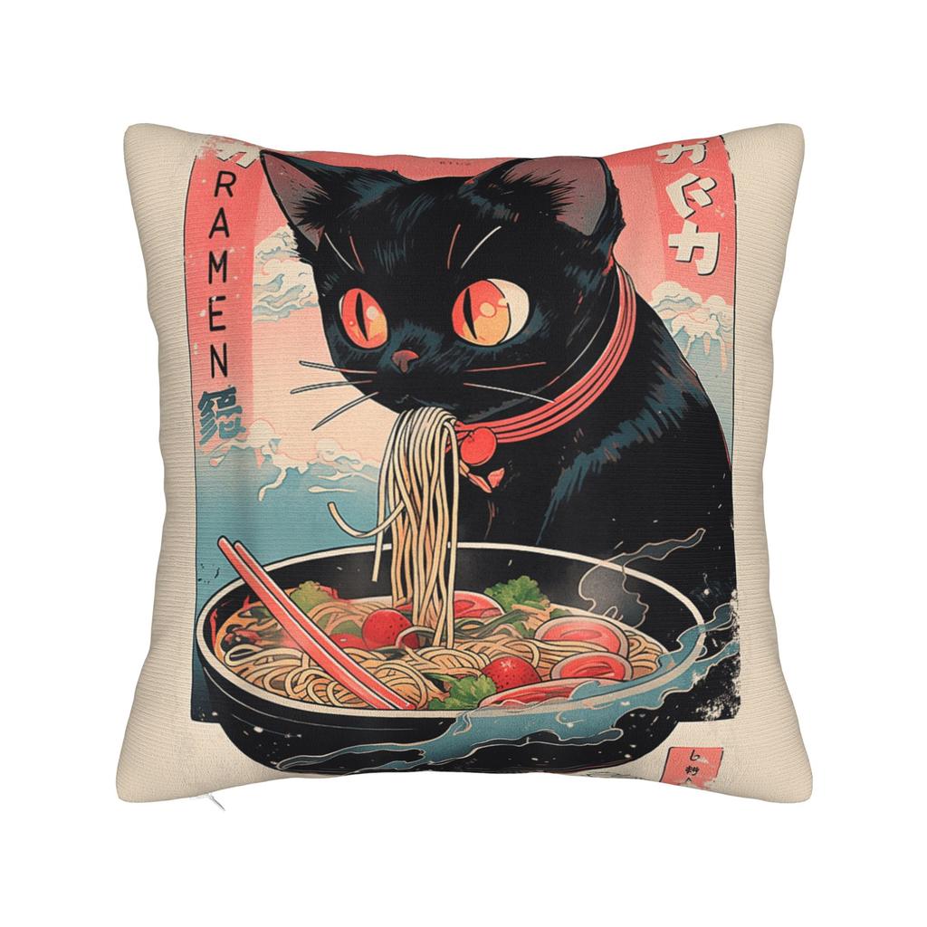 Cat Ramen Anime Kawaii Cat Pillow Case  Square Pillow Cover For Chair Sofa Home Decor Kawaii Pillowcases