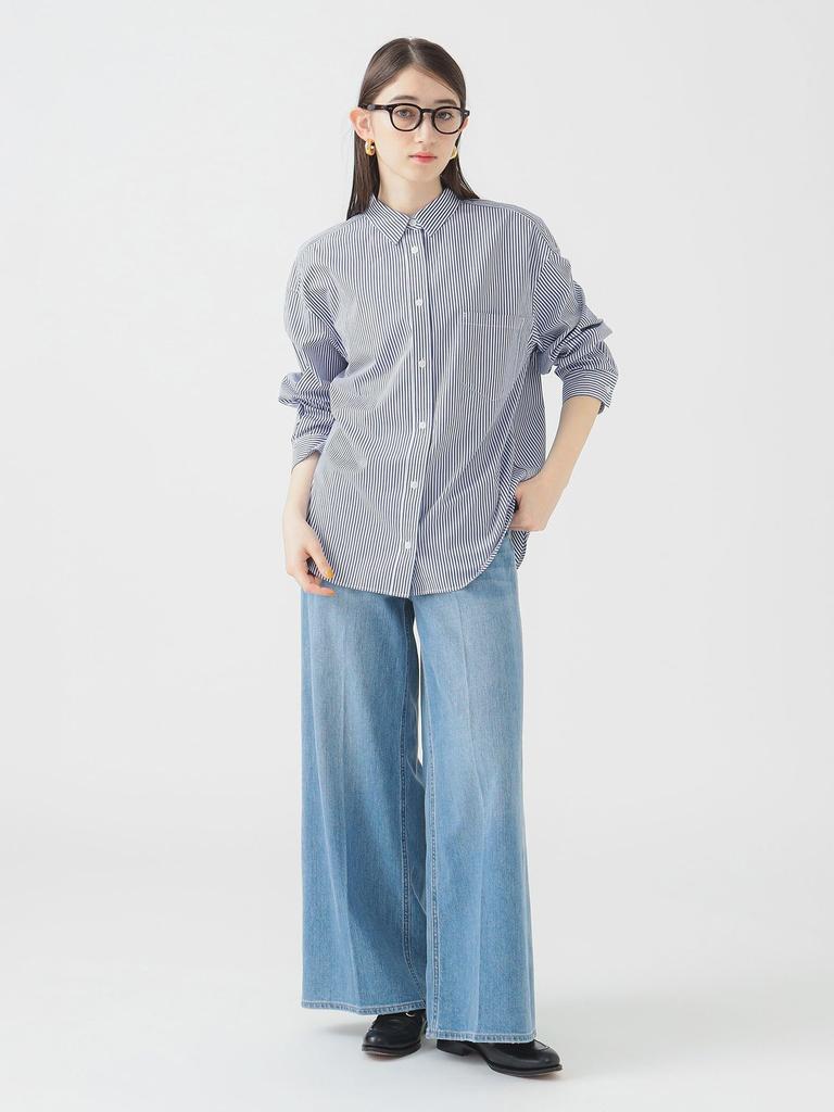 B:MING LIFE STORE by BEAMS Oversized Shirt, Women's, Navy Stripe, One Size