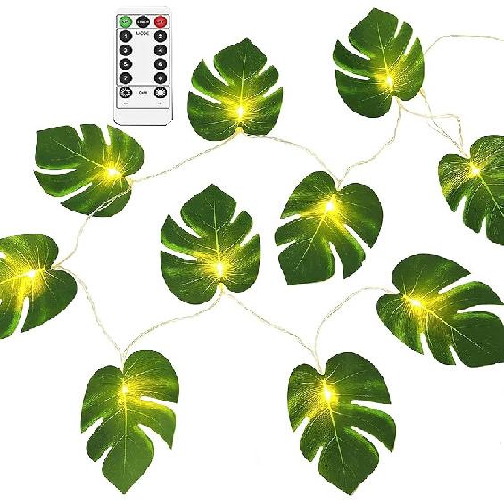Plug in Monstera Leaf String Lights, 33 Ft 100 LEDs Artificial Palm Leaves Wall Hanging Vine Green Leaf Fairy Lights with Remote Controller for