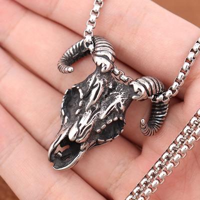 Collar Colgante Cabeza de Oveja Vintage para Hombres Mujeres Regalo Acero Inoxidable Punk Hip Hop Amuleto Animal Pentagrama Gótico Joyería de Cabra