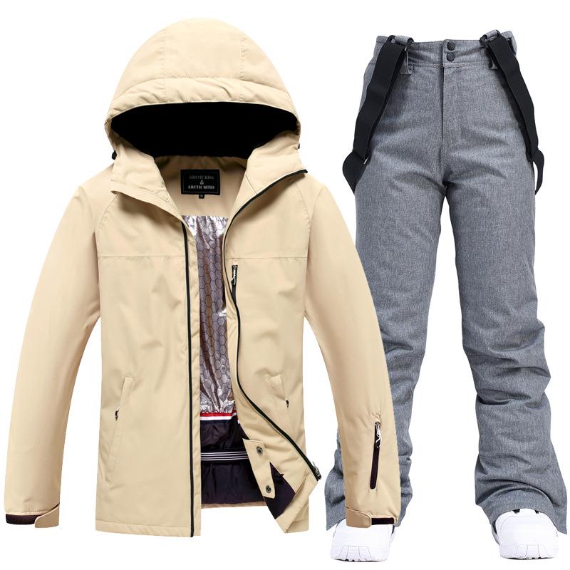 Unisex White Ski Suit Set: Winter Outdoor Snowboard Pants and Jacket for Couples