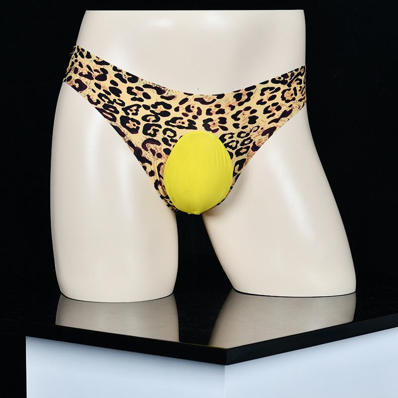 Qinghe Spring and Summer Men's Low Waist Thong Thin Breathable and Traceless Ice Silk Printed Egg Panties Leopard Print Briefs