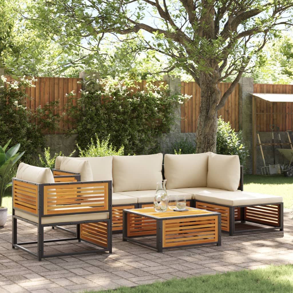 6 Piece Garden Sofa Set with Cushions Solid Acacia Wood