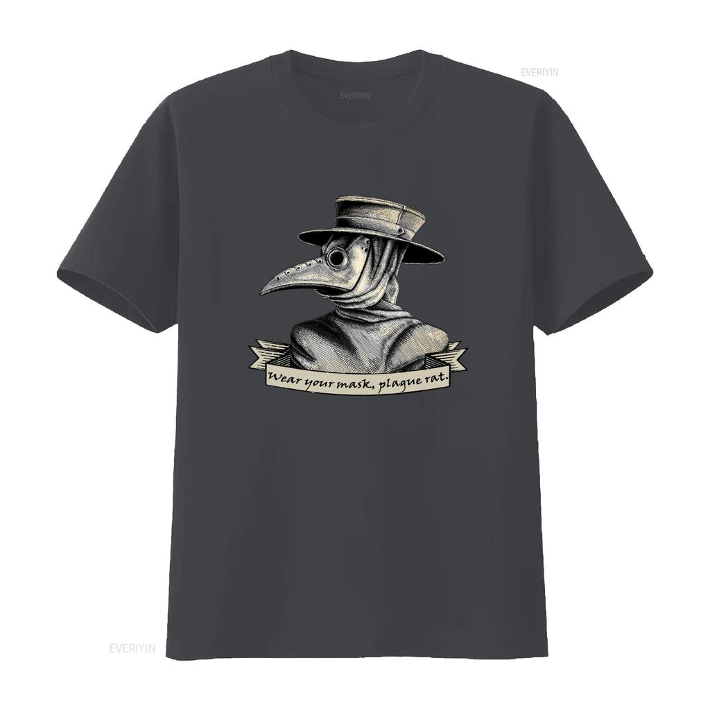 Plague Doctor Wear Your Mask Rat Print T Shirt for Streetwear vintage Washed fashion Comfortable Casual homme Unisex streetwear