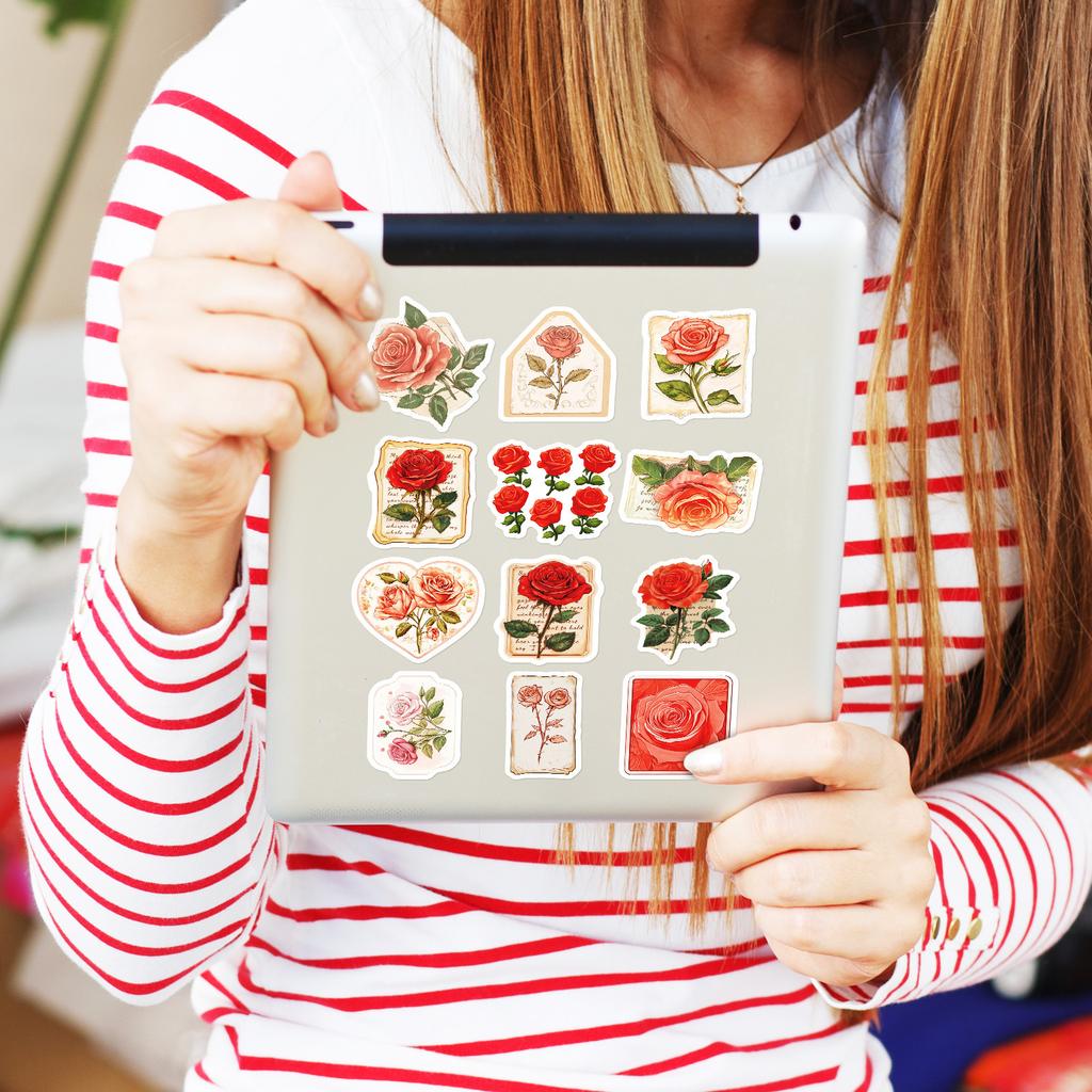 50Pcs Vintage Rose Stickers Set - Romantic Graffiti Decals for Valentine's Day & Journal Decor