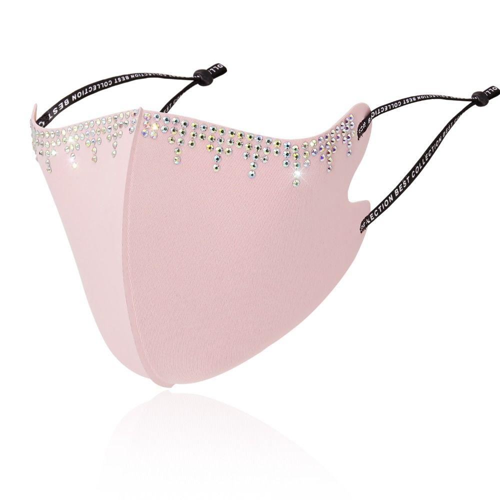 Washable Ice Silk Cloth Mask Rhinestone Riding Mask Crystal Ornaments Face Mask  Party Gif