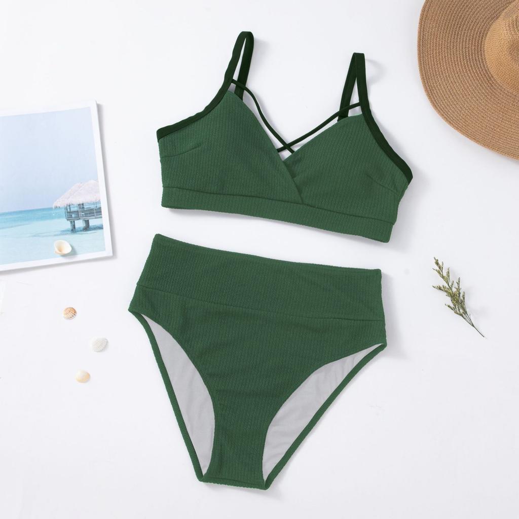 Sexy Plus Size Solid Color High Waist Bikini Swimsuit