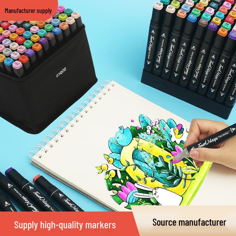 Double-Headed Children's Art Brush Marker - Alcohol Oil-Based, Black Rod, for Graffiti & Watercolor
