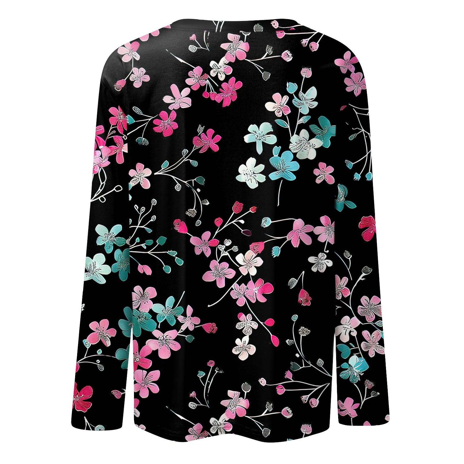 Женский модный повседневный пуловер с круглым вырезом и длинным рукавом с цветочным — фото 5