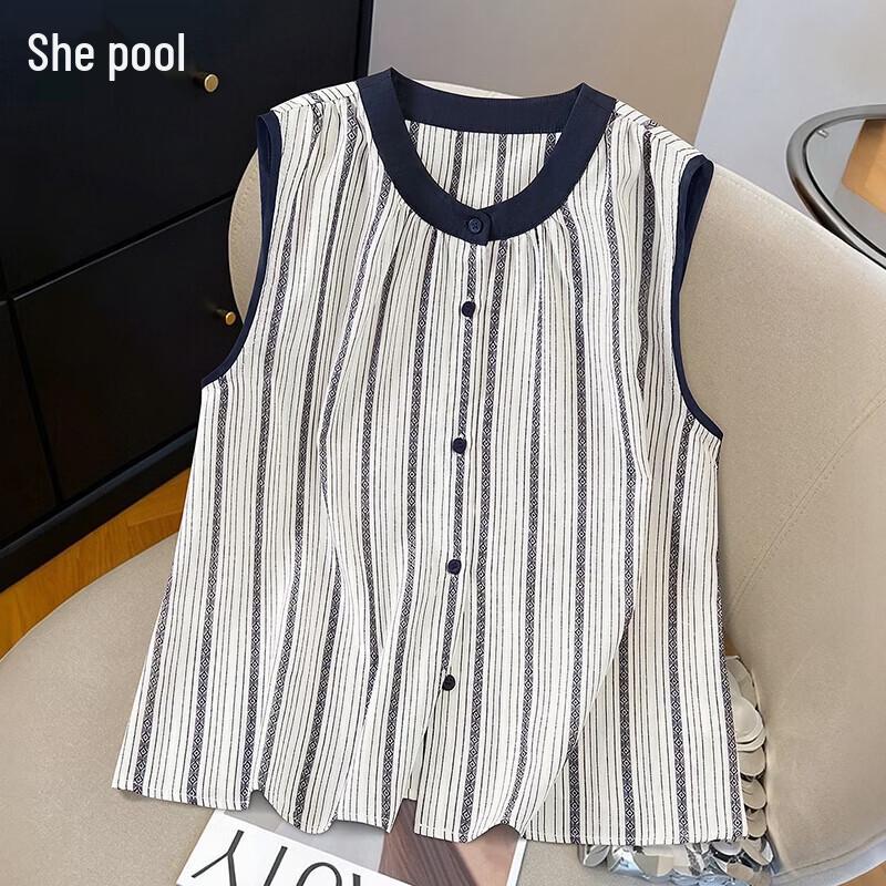 Women s Color Block Striped Round Neck Sleeveless Top XS