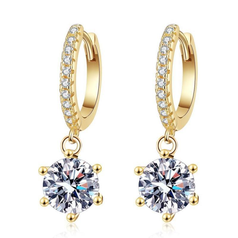 Sterling Moissanite Earrings 1ct D Color Six-Prong Stud Drop Women Fashion OL Style 925 Sterling Silver