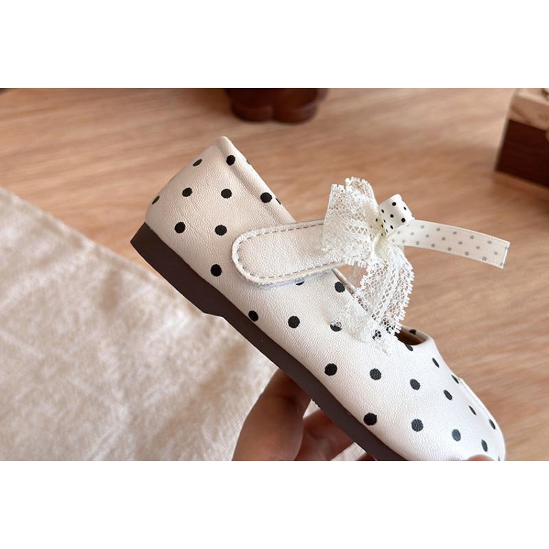 Girls French Style Bow Polka Dot Princess Soft Sole Single Shoes