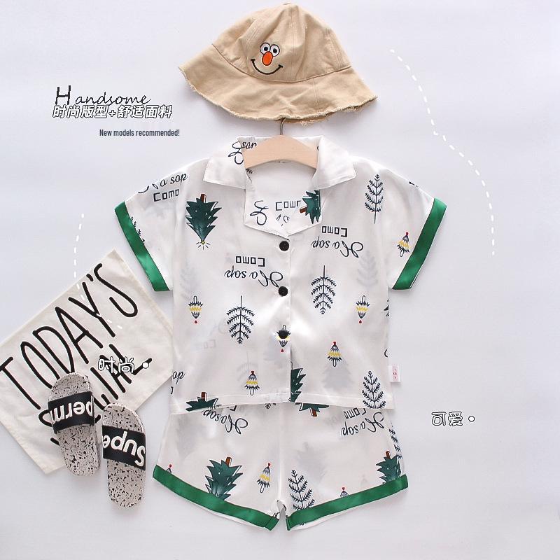 BB58 Mufurui Summer Kids' Silk Bear Cartoon Pajama Short Sleeve Two-Piece Set