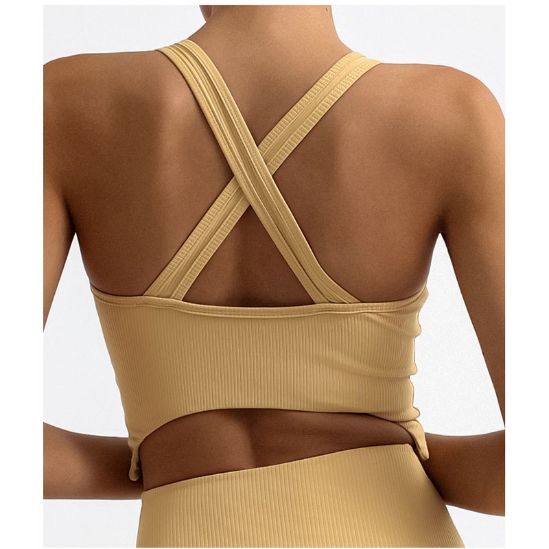 Export Cross-Border Yoga Intimates Women's Stripes with Chest Pad Bubble Wrap Cross Beauty Back Exercise Running Fitness Top Vest