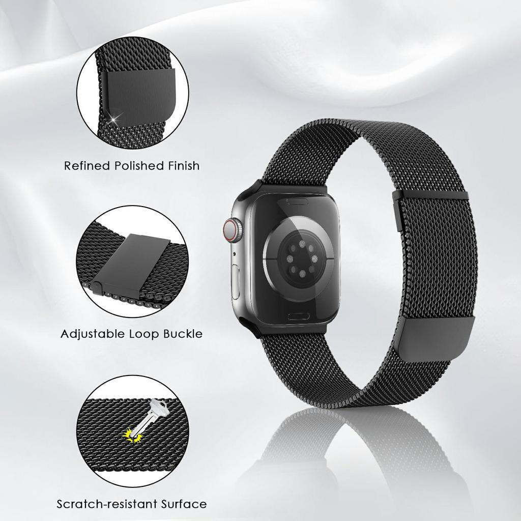 Black Metal Strap for Apple Watch Series 10 9 8 7 SE 6 5 4 3 2 1 42mm 41mm 40mm 38mm Magnetic Closure Milanese Watch Band