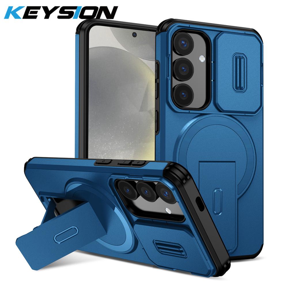 KEYSION Shockproof Magnetic Case for Samsung Galaxy S24 S25 Ultra S25+ S24 FE Slide Camera Protect Kickstand Wireless Charging Phone Cover