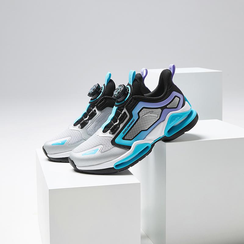 Anta Tênis de Corrida Infantil de Malha Respirável Moderno Versátil Durável Antiderrapante Cano Baixo Tênis Infantil Prata Preto Azul Lago A12435514-3