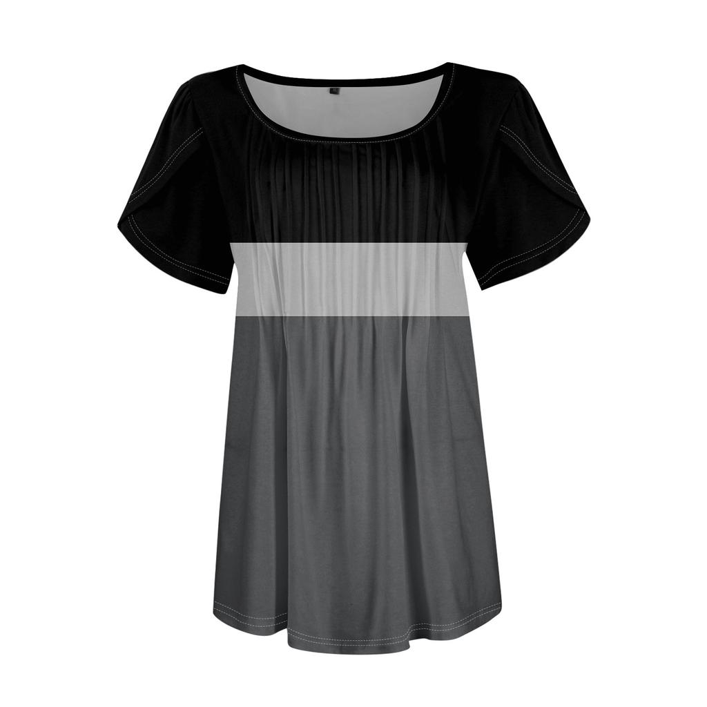 Womens Tops Petal Short Sleeve Summer Round Neck Shirts Floral  Printing Blouses For Women Dressy Casual