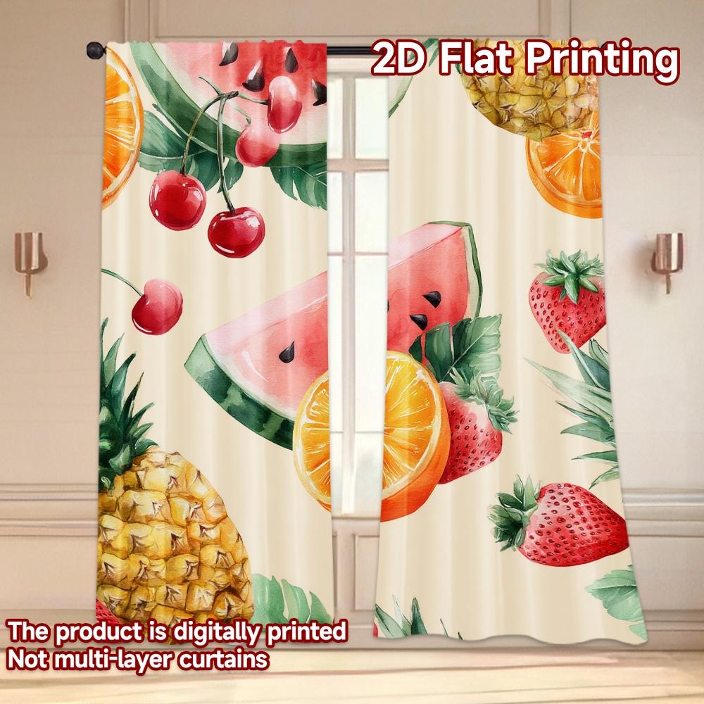 Set Of 2 Flat Printing Curtains Without Rod Fruit Fiesta Design Holiday Easter Printed Prints Curtain Light Filtering Made Polyester