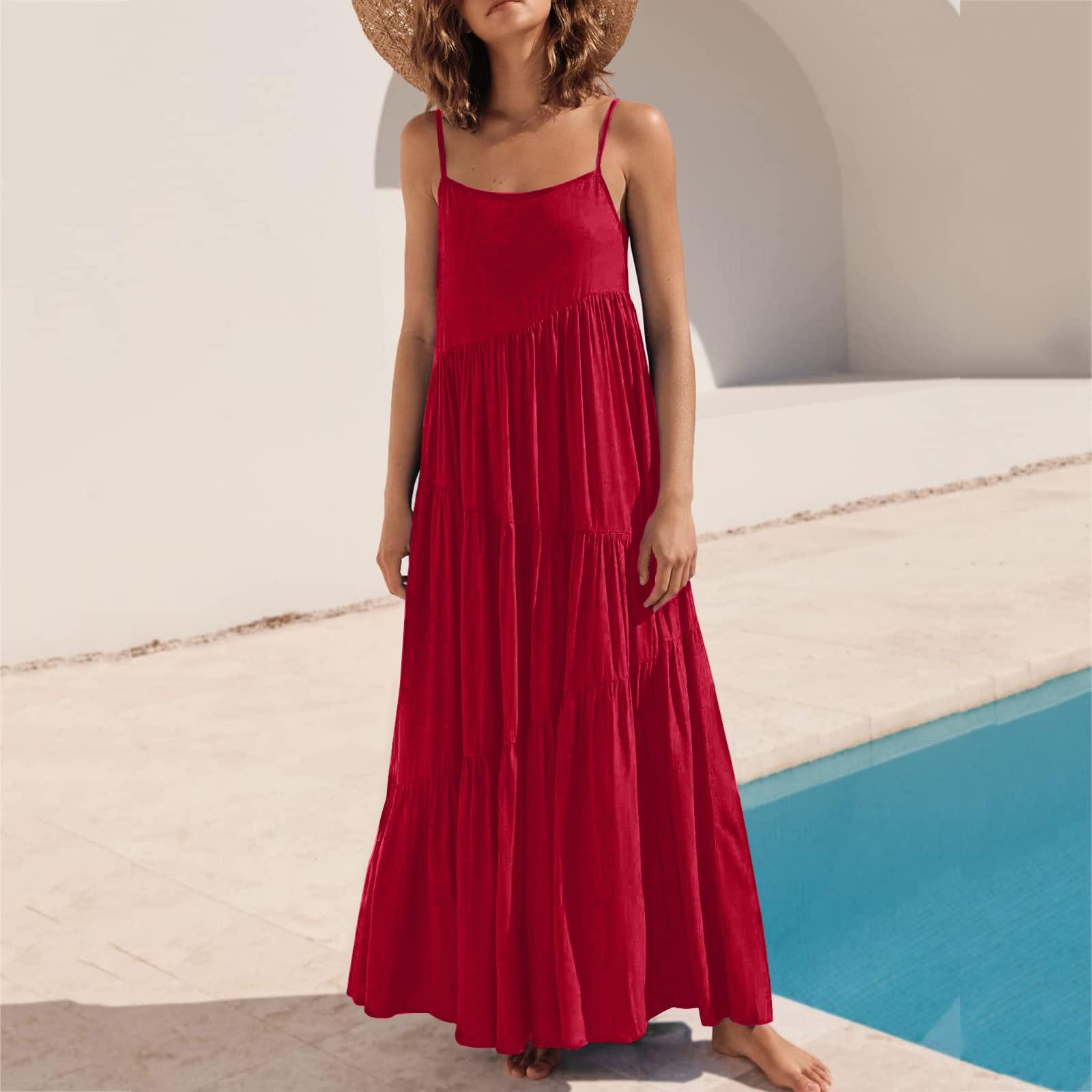 Женское однотонное богемное повседневное пляжное платье плиссированное нерегулярное — фото 12