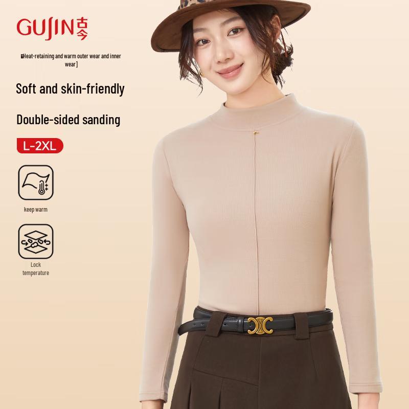 GUJIN Women's Double-Brushed Thermal V-Neck Top