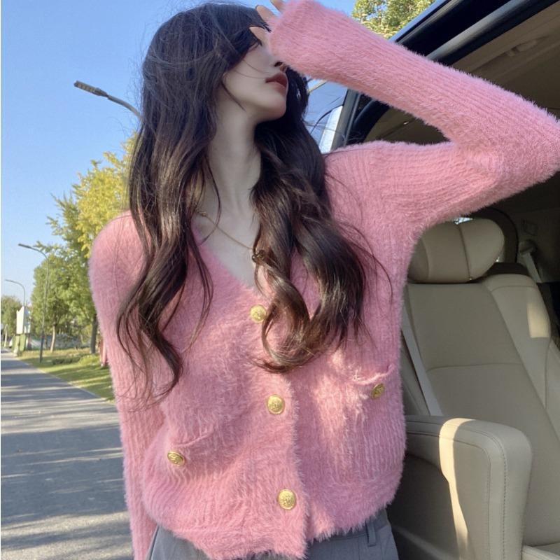 Gestrickte Strickjacke Damen Kurze Jacke Damen Vielseitiger einfarbiger Strickpullover