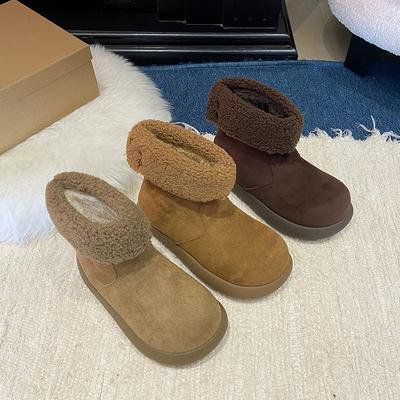 Women's Flip-fold Two Wear Soft Elastic Thick Sole Winter Fur One Warm Cold Padded Snow Boots Non-slip Wear Casual Sports Short Cotton Boots