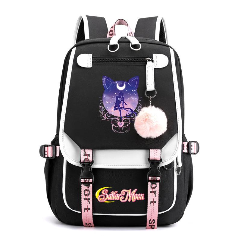 Sailor Moon Cute Anime Printed Student School Bag USB Interface Large Capacity Canvas Bag Computer Bag