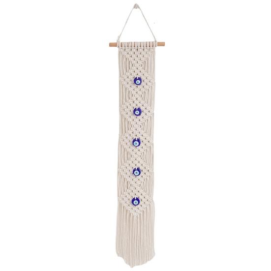Yousheng Boho Evil Eye Tapestry, Cotton Rope Braided Tapestry, Wall Hanging Turkish Blue Eye Tapestry for Living Room Bedroom Nursery Home