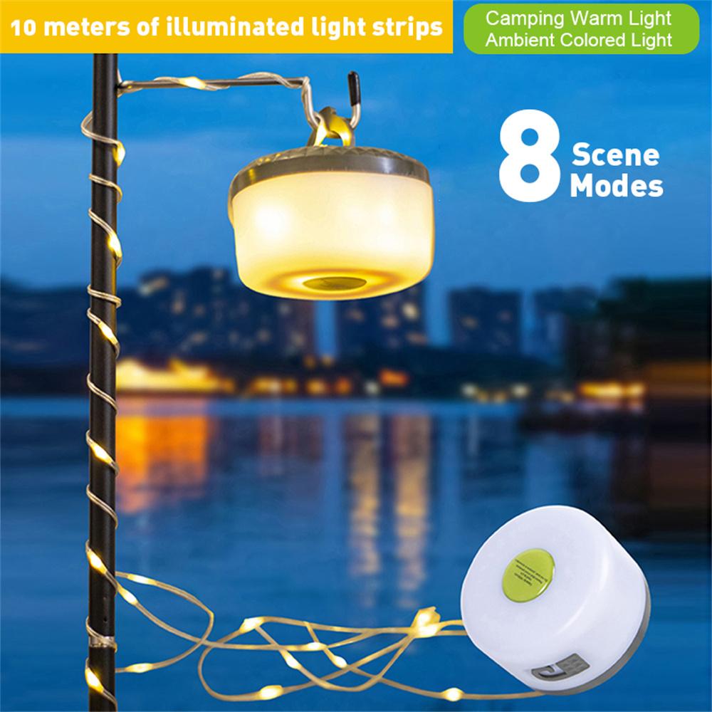 New LED outdoor camping light Type-c charging waterproof leather line portable hanging ceiling tent atmosphere light