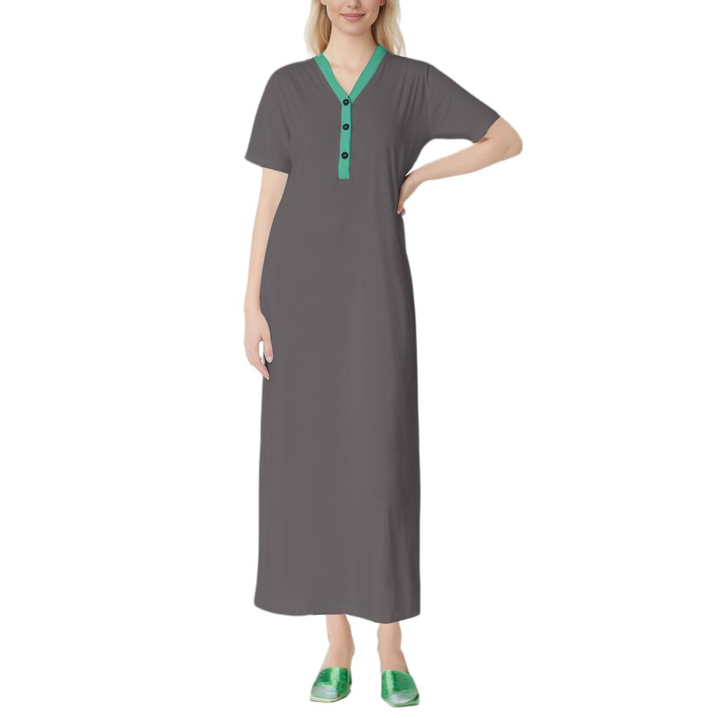 Women's Nightgown Home Clothes Short Sleeve Nightgown With Pockets Long Dress