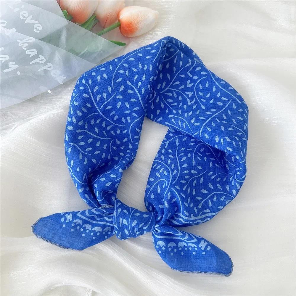 Fashion Floral Print Square Scarf Soft Handkerchief Women Hair Scarf Cotton Linen Head Scarfs Ladies Neck Scarves Summer Autumn
