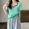 Design Sense Square Neck Knitted Short-sleeved T-shirt Tops Spring and Summer Slim Bottoming Shirt Female Casual Essential Slim Fit Pullovers Tees