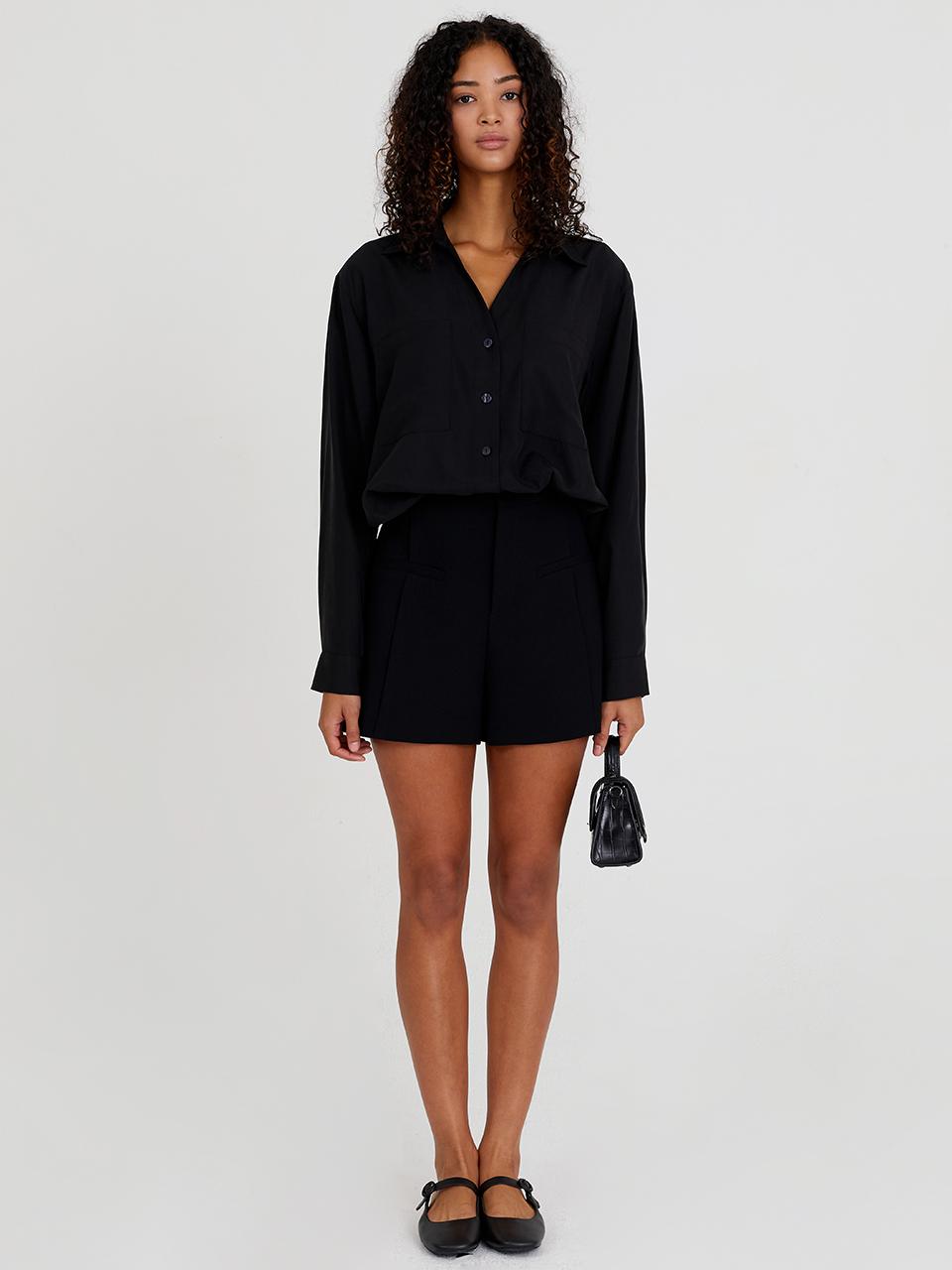 Have Less Pocket Tencel Blouse Black Black/Free