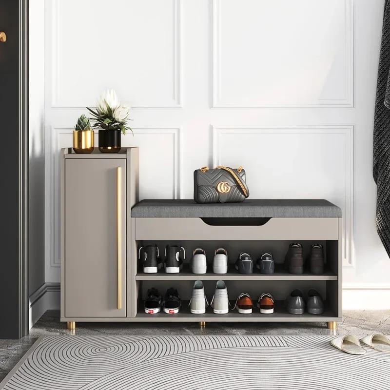 Simple Comfortable Footstool Shoe Changing Stool Home Entrance Shoe Storage Cabinet Bench Integrated Multifunctional Shoe Rack
