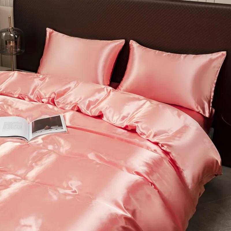 4 PCS Bedding Set Luxury Rayon Satin Duvet Cover Queen High Quality Smooth Quilt Cover Solid High End Single Double Comforter Cover