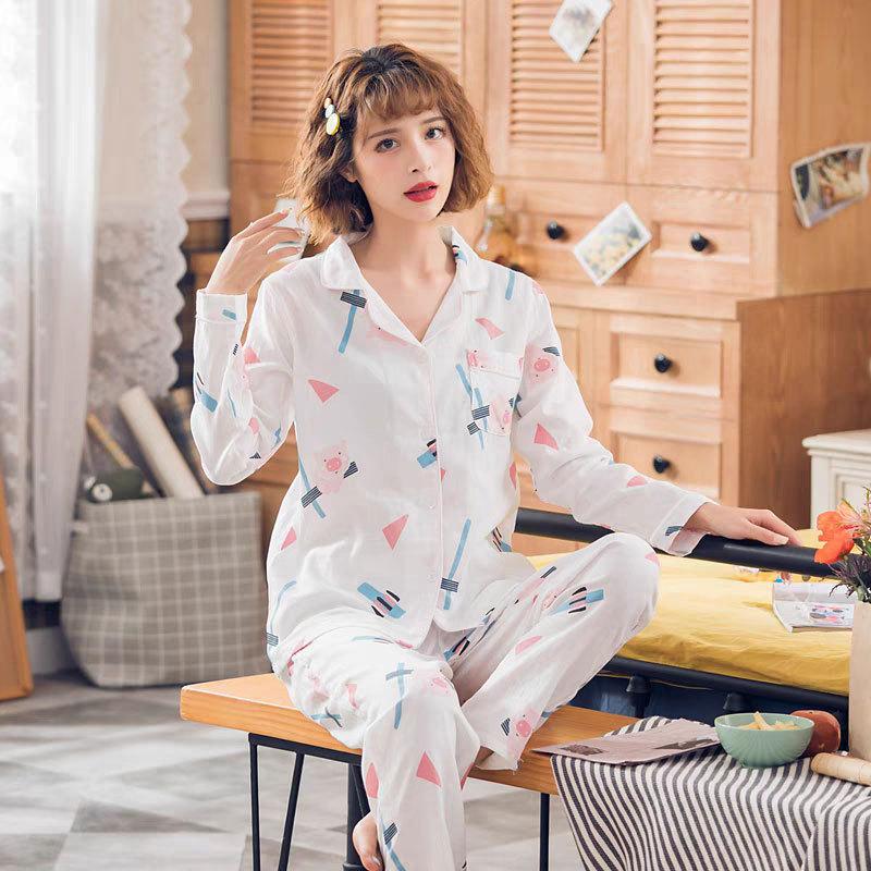 Spring and Autumn Pajamas Women's Large-size Long-sleeved Autumn and Winter Suits Ins Natural Wind Loose Women's Loungewear Can Be Worn Outside