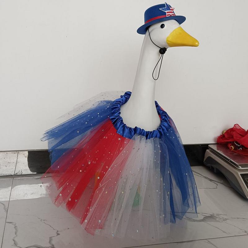 Outdoor Geese Outfits Star Print Formal Geese Skirt Hat Set 23 Inches Independence Day Animal Tulle Skirt With Hats For Lawn