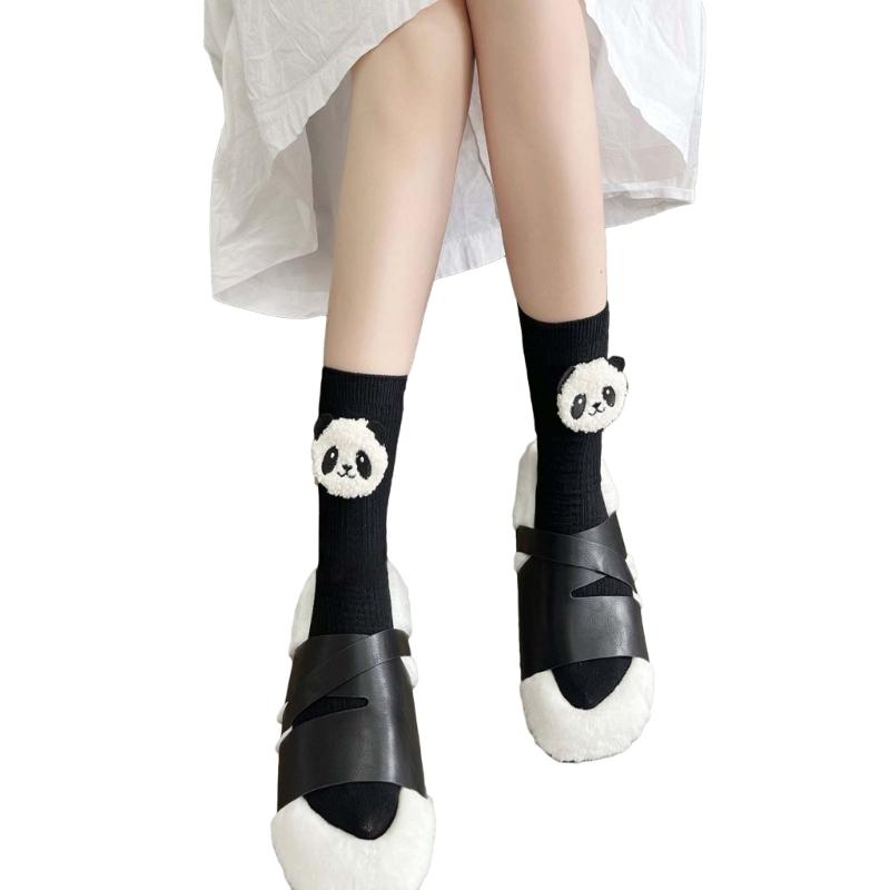 Cotton Booties Socks Cute 3D Panda Doll Crew Socks Cartoon Ankle Socks Casual Calf Socks Student Girls Middle Tube Socks