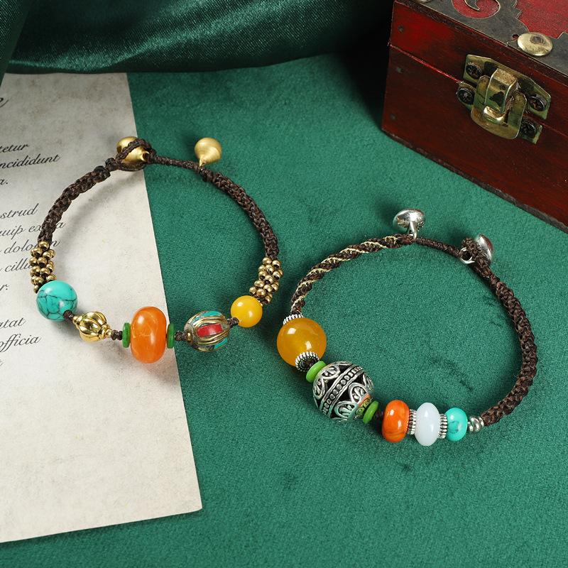 Original design woven Tibetan yellow honey bracelet men's and women's personalized Tibetan bracelet Nepalese style accessories