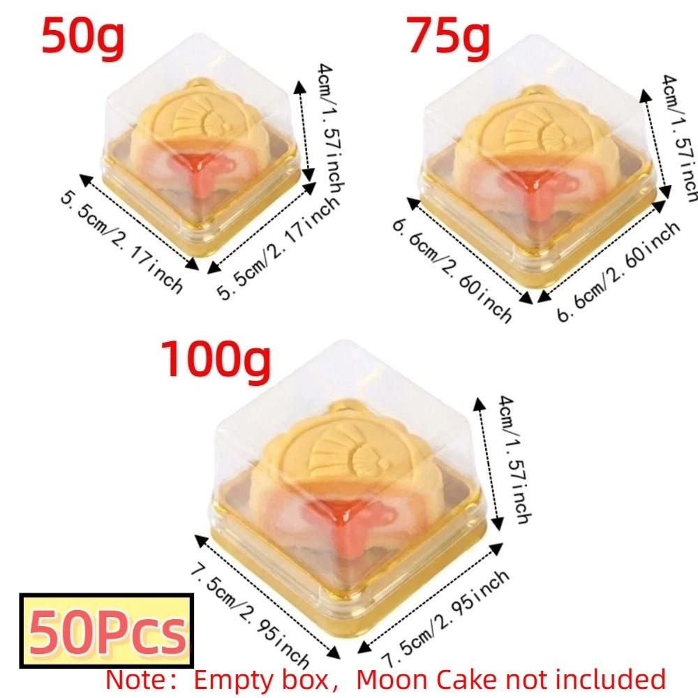50Pcs Sealed Moon Cake Boxes 50/75/100g Cookies Storage Box Plastic Muffin Container Pastry Display