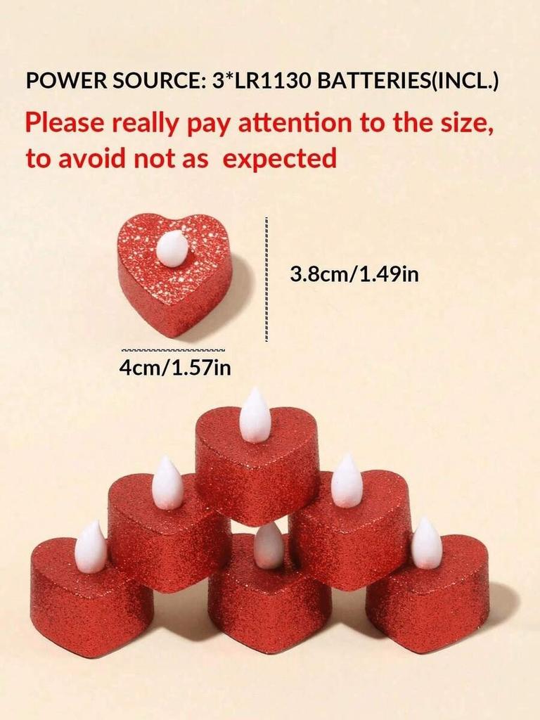 24pcs Heart-Shaped LED Candles, Flameless Petal, Romantic Love LED Tea Lights, Suitable for Romantic Nights, Valentine's Day