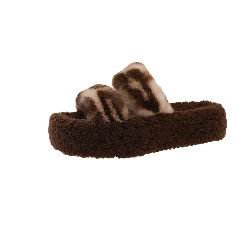 Thick-soled fluffy slippers wear new autumn and winter fashion trendy home plush cotton slippers women