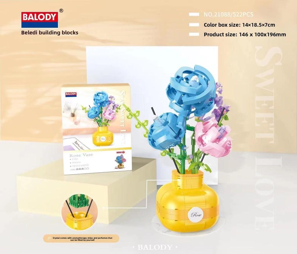 Rose Violette Vase Bausteine Sonnenblume Blumenstrauß DIY Kreatives Spielzeug für Kinder und Erwachsene